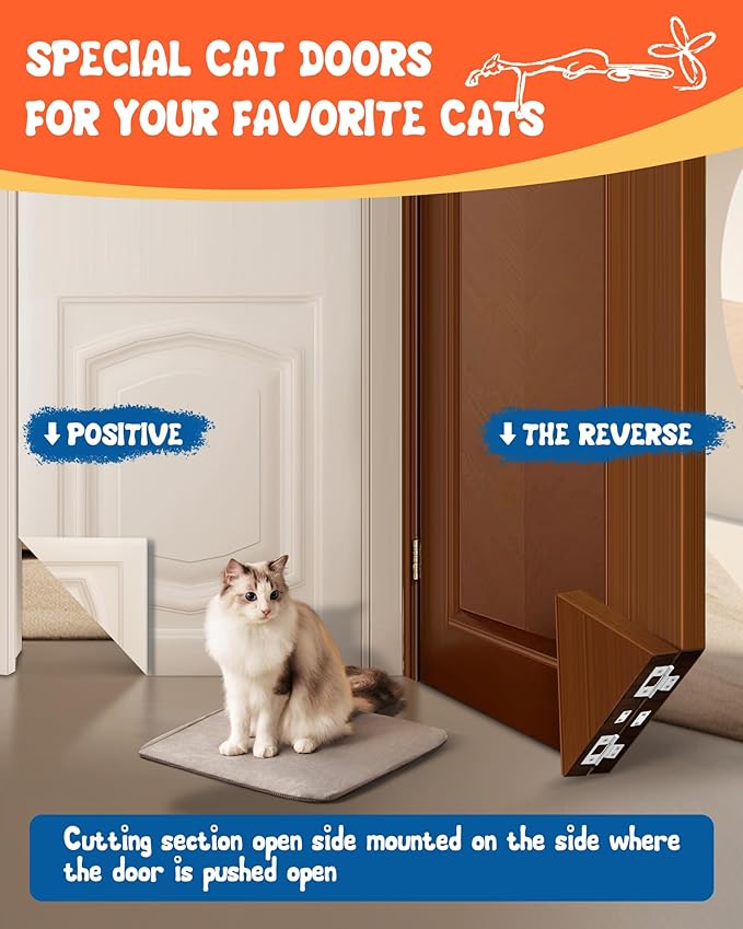 Thin Cat Door Hinges - Cat Door Kit for Left and Right Doors, for Interior and Exterior Doors. Cat Doors Corner in The Corner Provides a Safe Space for Your Cat