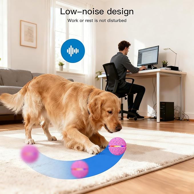 Interactive Dog Toys: Self Rolling & Bouncing Ball to Keep Them Busy, 3 Modes, Type-C Fast Charging, Durable E-TPU & IP54 Waterproof - Best for Small/Medium Breeds & Puppies (Pink, Medium)