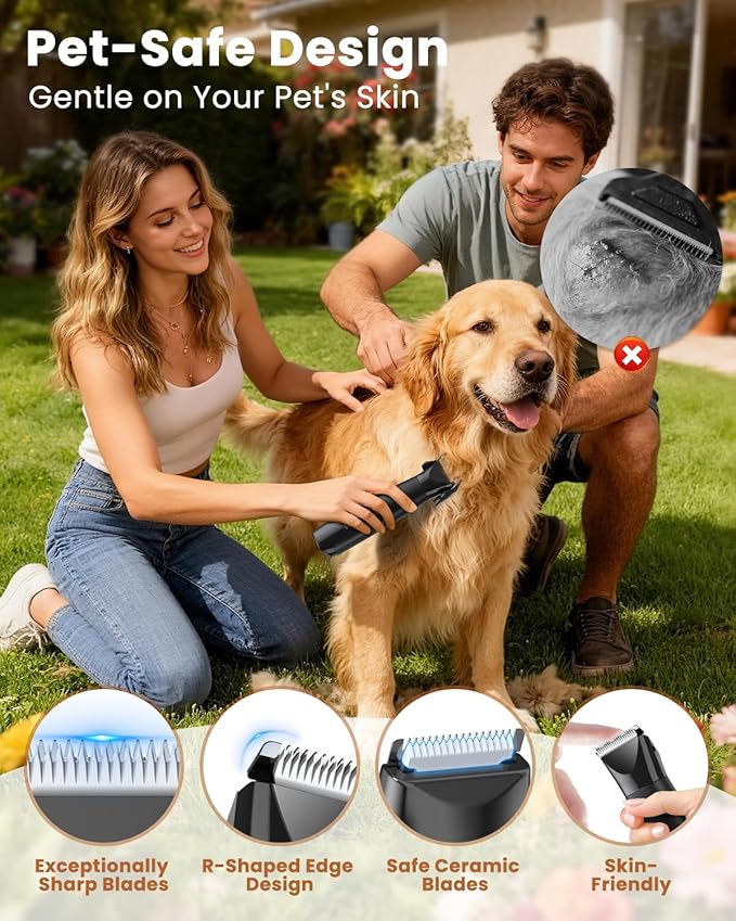 All-in-1 Dog & Cat Grooming Kit for Body, Face & Paws | Gentle Nail Grinder & Quiet Pet Clipper for Stress-Free Grooming at Home