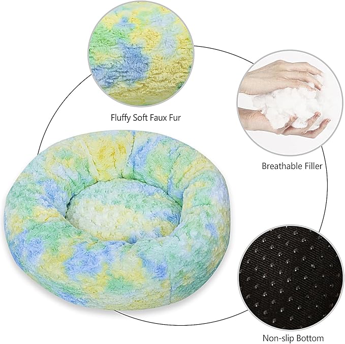 Calming Dog Bed for Medium Dogs Cats, Puppy 31'' Round Anti-Anxiety Warm Fluffy Plush Faux Fur Bed, Soft Anti-Slip Donut Washable, Cozy Medium Puppy Bed, Fits up to 50 lbs Pets