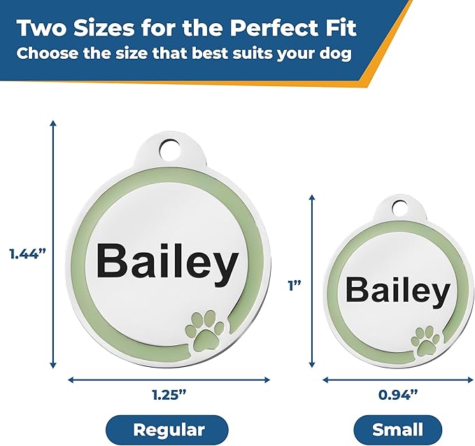 GoTags Stainless Steel Pet ID Bone Round and Heart Shaped Tags with Enamel Paw Design, Personalized Dog and Cat Tags, up to 5 Lines of Custom Text, Engraved on Both Sides (Lavender, Regular Round)