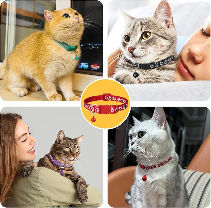 Taglory Reflective Cat Collar Breakaway with Bell, High Visibility Night Strip, Lightweight Adjustable Nylon Collar for Boy Girl Cats, 2 Pack, 7.5-12.5 Inch, Purple
