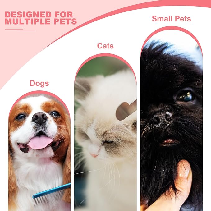 Dog Cat Comb, Pet Combs Stainless Steel Teeth with Rounded Ends for Knots Mats Loose Hair Removal, 6.5IN (Gold Plated, 3 Pack), Grooming Tool Intended for Long Curly Hair Pet