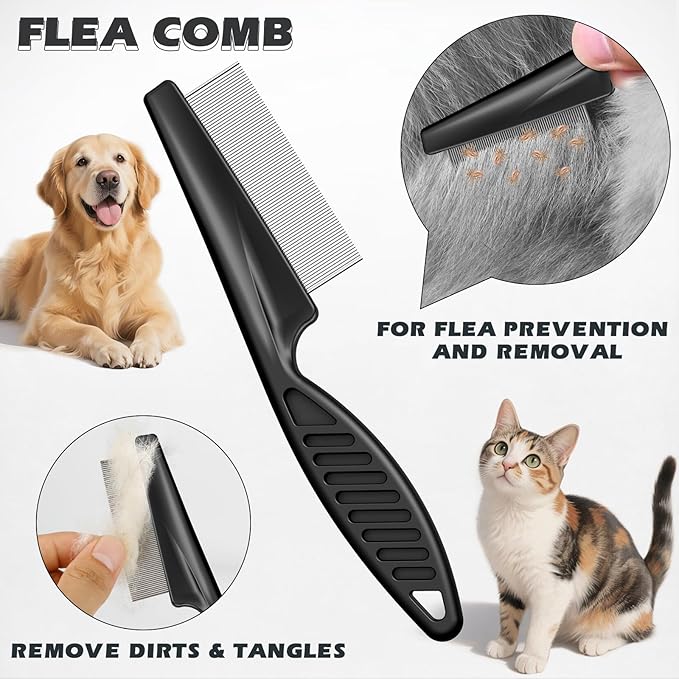 3PCS Pet Grooming Rake & Metal Comb & Flea Comb for Cats and Dogs, Double-Sided Dematting Tool, Extra-Wide Deshedding Dog Brush for Long Hair to Effectively Remove Tangles, Knots and Mats (Green)