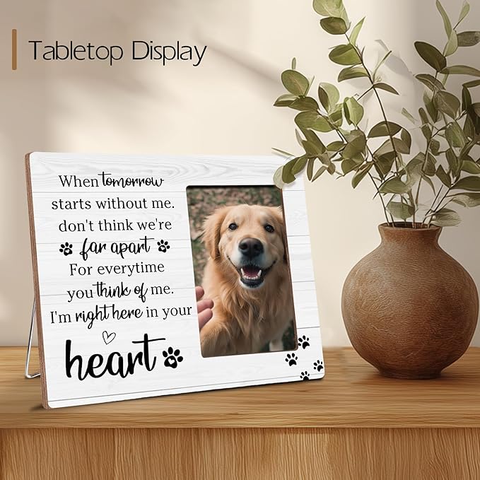Pet Memorial Gifts for Loss of Pet, Right Here In Your Heart, Cat Dog Memorial Wooden Picture Frame Sympathy Gifts, Fits 4x6 Photo Frame