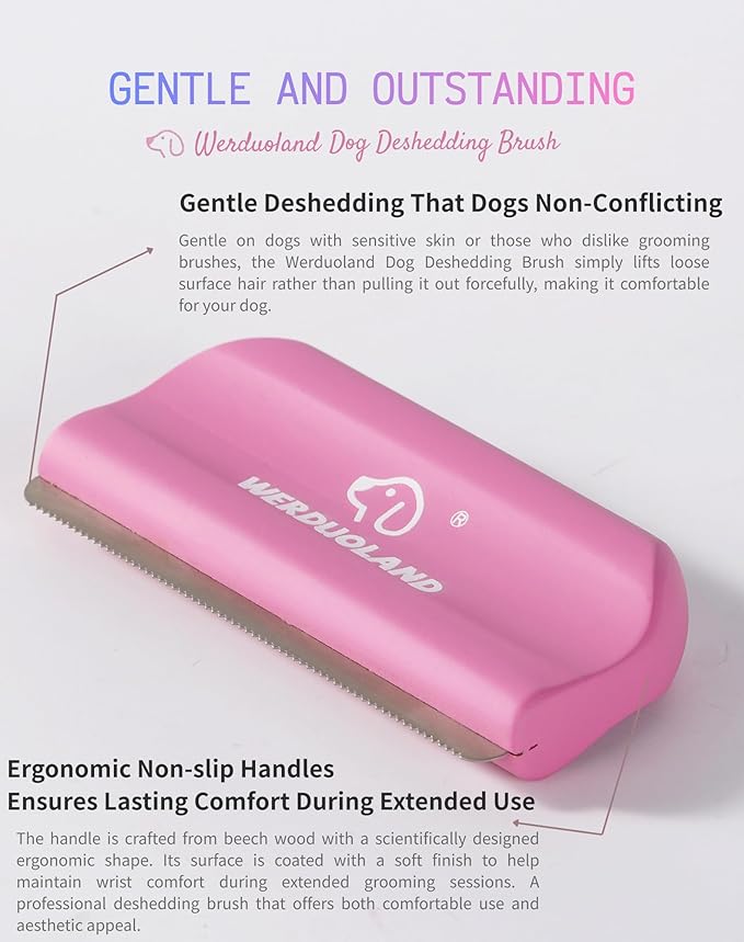 Pet Deshedding Brush for Dogs & Cats, Ergonomic Anti-Slip Wooden Handle Grooming Tool, for Short Long Double-Coated Pet Deshed Brush, Safely & Gently Removes Hair