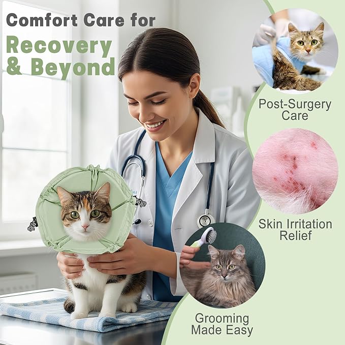 Cat Cone Collar Soft, Adjustable Elizabethan Collar for Cats to Stop Licking, Comfortable Lightweight Kitten Cone for Wound Healing and Surgery Recovery,Green,M