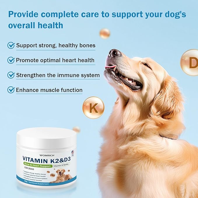 Vitamin K2 & D3 Supplement for Dogs – 60g | Vitamin Complex Supports Strong Bones, Cardiovascular Health, & Immune Function | Vitamins K for Dogs, Vitamins K1 & K2 (MK4 & MK7) + Vitamins D3