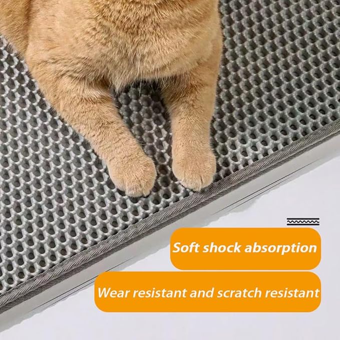 Large Cat Litter Mat, 46x32 Inches Extra Large Double Layer Honeycomb Cat Litter Trapping Mat, Non Slip Waterproof Urine Proof Mat, Scratch Resistant Durable Litter Rug