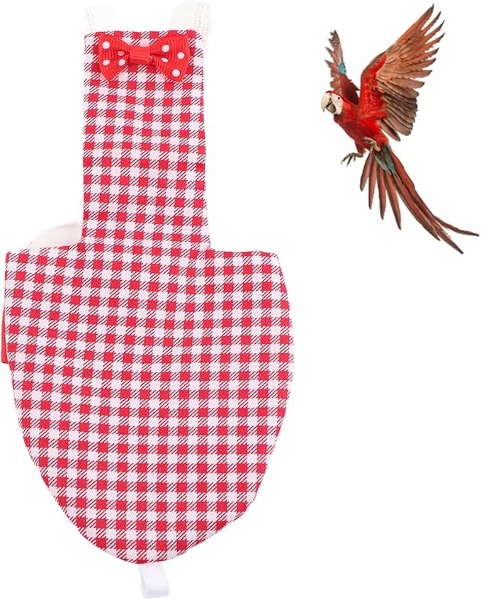 Zerodis Bird Diapers Nan Large Red Plaid, Cotton Material, Adjustable Strap, Soft and Comfortable Design for Parrots and Budgies (L Red Plaid)