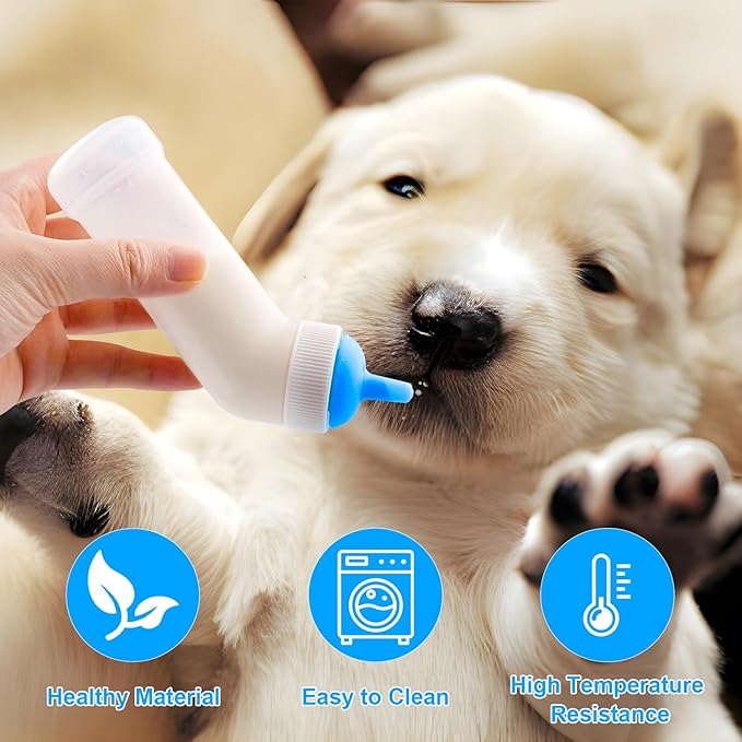 Pet Nursing Bottle for Newborn Animals,Kitten Bottle Feeding Kit Silicone Nipple for Kittens Puppys Rabbits Squirrel (Blue, Large)