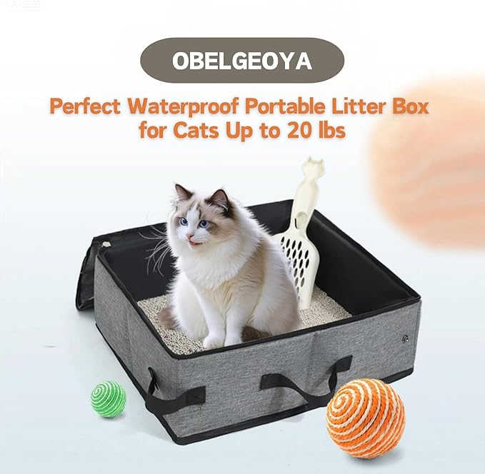 Waterproof Portable Cat Litter Box with Lid – Foldable, Leak-Proof, Odor-Free Travel, Easy to Carry & Clean, Covered Collapsible Kittens Pet Tray for Road Trips, Hotel, Car, 16.5"x11.8"x5.1"
