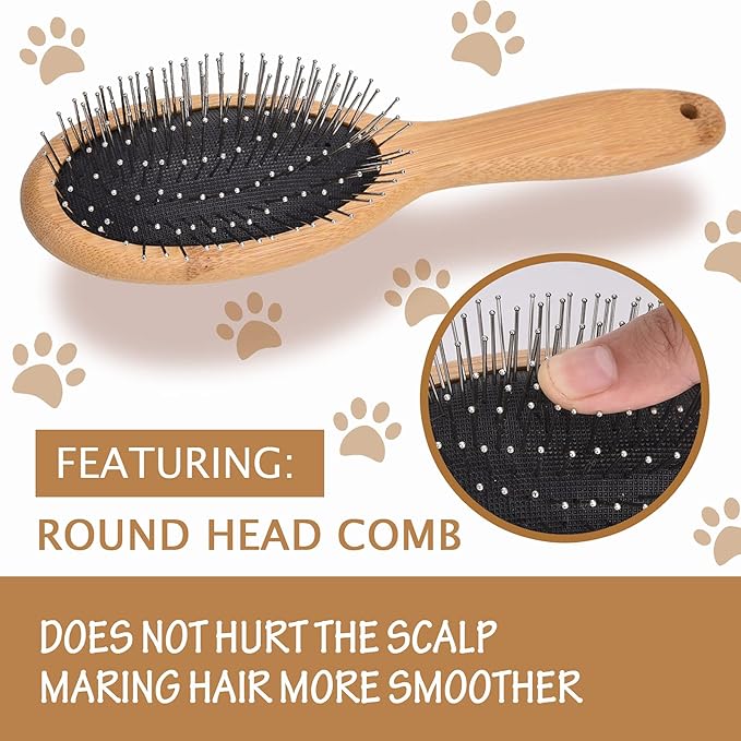 KylePet Dog Cat Brush, Pet Brushes for Dogs Pet Slicker Brush with Bamboo Handle for Dogs and Cats Long Hair Pets Grooming Comb for Removing Shedding