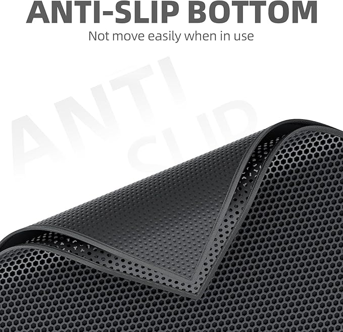 ESTHELLO Cat Litter Mat Large, Cat Litter Trapping Mat, Honeycomb Double Layer Design, Easy to Clean,Washable (36’’ x 30’’ Black)