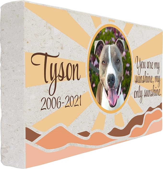 Personalized Pet Memorial with Keepsake Photo on Limestone - Headstones, Garden Stones, and Grave Markers for Dogs - Dog Memorial Stone, Pet Memorial Gifts - 12”x 6”x1.25" (D. Tyson Design)