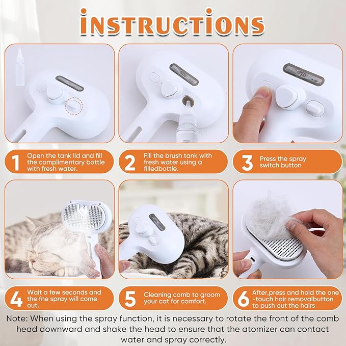 NATUYA Cat Steam Brush, Self-Cleaning Pet Brush for Dog and Cats Shedding Massaging Grooming, Cool Mist Only, Come With Cat Nail Clipper (White)