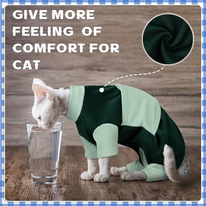 Cat Anxiety Relief Clothes, Flexible Cat Calming Vest with Hook&Loop, Ideal for Loud Noises, Fireworks, Separation, Travel, Thunderstorms, Reduce Anxiety Comfortable Wrap for Cats, Green Medium