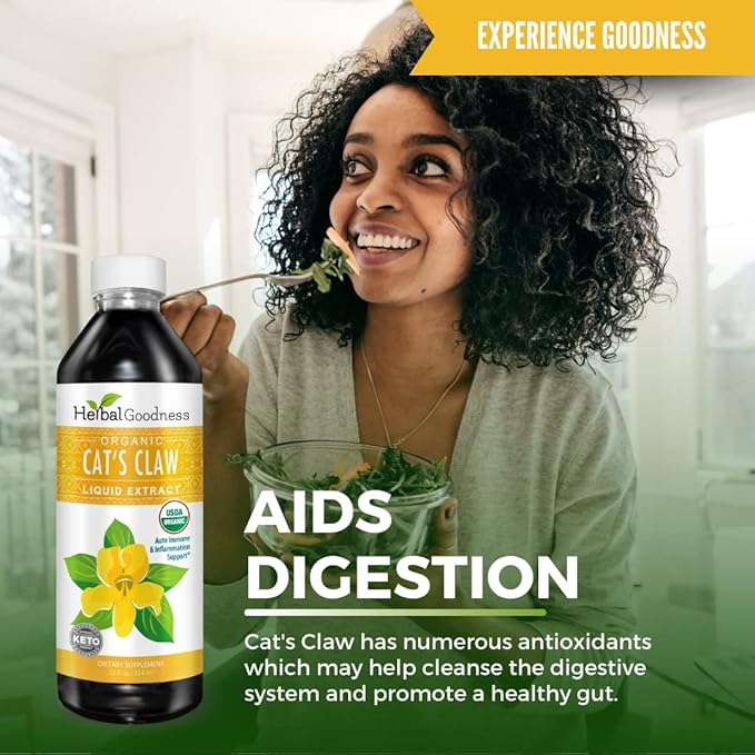 Cat's Claw Liquid Extract - Herbal Supplement for Digestive Boost, Joint/Muscle Support, Immunity, Heart Support- Superior Absorption-Organic 12oz -23 Servings/Bottle -Made in USA -Herbal Goodness