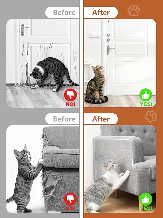 Extra Thick Clear Anti Cat Scratch Furniture Protector 16.93" x 196.85"：ZQVCNF Self-Adhesive Couch & Door Tape from Pet Claws - Covers Walls, Bed Corners | Stops Cat & Dog Scratching Damage