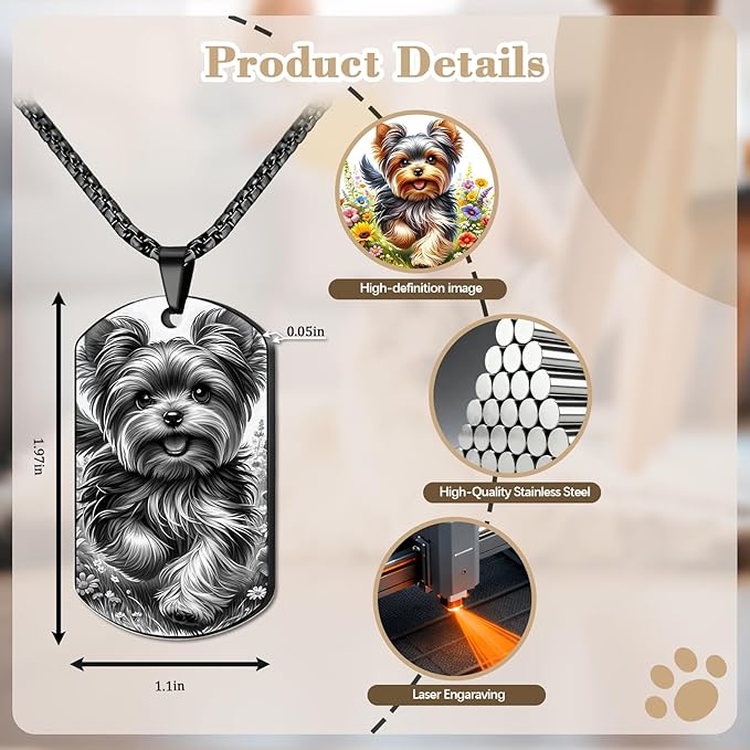 QYH Personalized Pet Memorial Necklace with Picture - Custom Loss of Dogs Keepsakes Necklacea with Message Laser Engraved Cat Necklace Customized Gifts for Pet Lovers (Pet-Necklace)