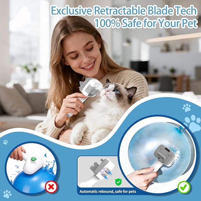 Pet Steam Brush for Dogs & Cats,5-in-1 Self-Cleaning Dog Steam Brush with 3 Swap-in Heads (Grooming, Dematting, Deshedding),Cat Spray Hair Removal Comb,Includes Pet Essence & Storage Case
