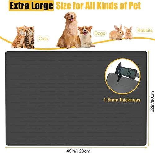 1.5MM Super Thick Dog Food Mat, 48"x32" Silicone Dog and Cat Mats for Food and Water Bowls, Waterproof Pet Feeding Mat for Contain Spills Protects Floors, Multiple Colors & Sizes for Pets, Beige