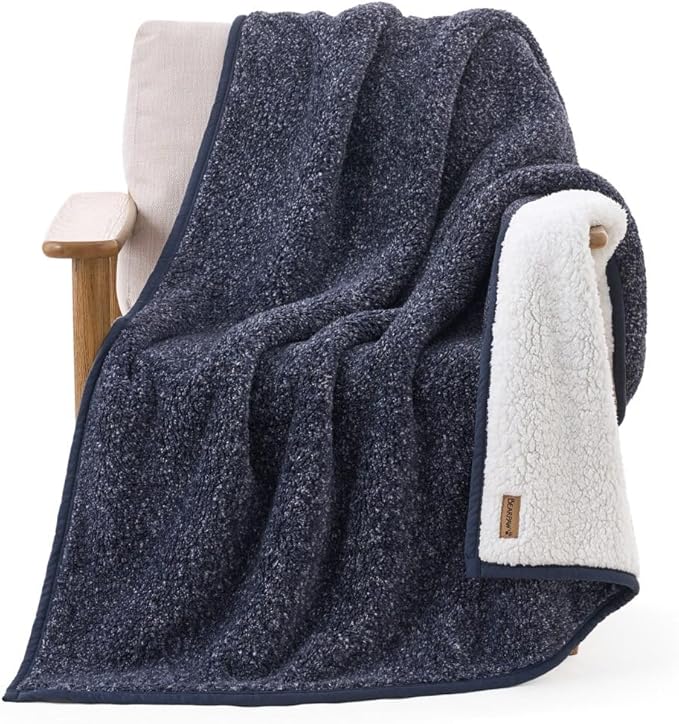 BEARPAW Sherpa Throw Blanket - Ultra Soft Plush Warm Reversible Fluffy Blanket for Bed Couch Sofa & Living Room Decor, House Decor, Room Decor Gifts for Women - 50"x70", Gray (Valley) (Blue)