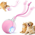 Interactive Electric Automatic Rolling Moving USB Rechargeable Self Activated Play Stimulation Toy Smart Chase Teaser Ball with Rope for Bored Adult Indoor Kitten Cat and Puppy Dog, Pink
