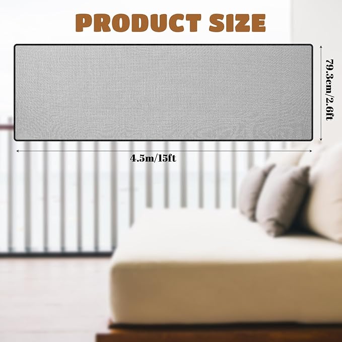 Hosuly Banister Guard 15 x 2.6 ft Balcony Netting for Kids Pets Stairway Safety Net Baby Fence Door Balcony Netting Safety Mesh Stair Net with No Drilling for Apartment Railing(Black)