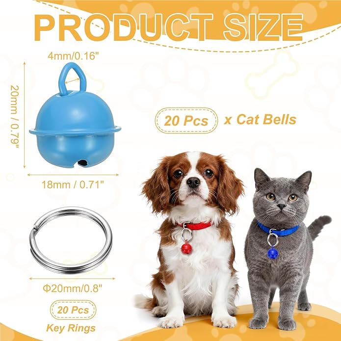 Cat Bells, Small Pet Copper Bells Collars Charm with Key Rings Loud Crisp Sound Anti-Lost Pendant Accessories