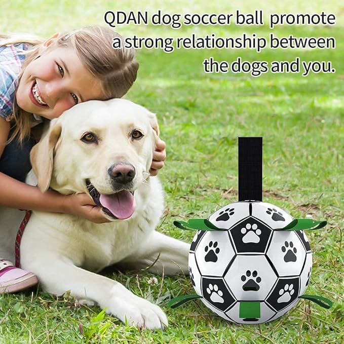 QDAN Large Dog Toys, 8 Inch Soccer Ball for Dogs with Straps, World Cup Interactive Toys for Tug of War, Puppy Birthday Gifts, Water Toy, Durable Dog Balls for Medium Large (Pack of 2)