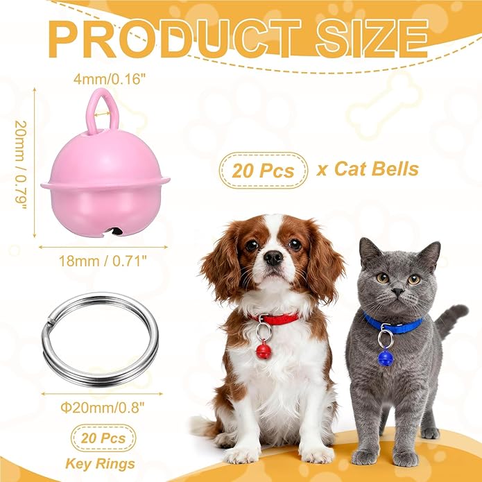 Cat Bells, Small Pet Copper Bells Collars Charm with Key Rings Loud Crisp Sound Anti-Lost Pendant Accessories