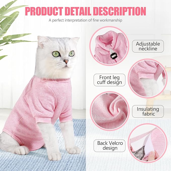 Cat Surgery Recovery Suit - E-Collar Alternative Anti-Licking Spay/Neuter Bodysuit, Soft Pet Surgical Pajamas for Cats, Abdominal Wound Onesie (Pink, Large)
