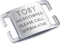 Deep Laser Custom Font Engraved Slide - No Noise Collar Tags, Hand-Brushed Stainless Steel, 5 Lines of Personalized Text - Pet ID Name Tags for Dogs & Cats - Large