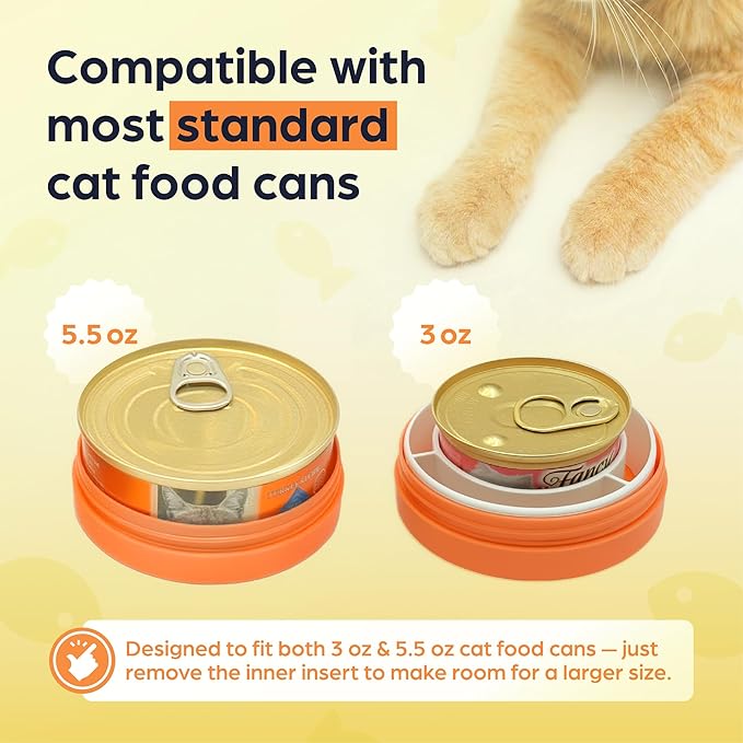 Canned Cat Food Storage Container Patent Pending Reusable Airtight Can Cover Pet Food Sealer - Keeps Cat Food Container Sealed and Fresh in the Fridge, Eliminates Odor (2 pack)
