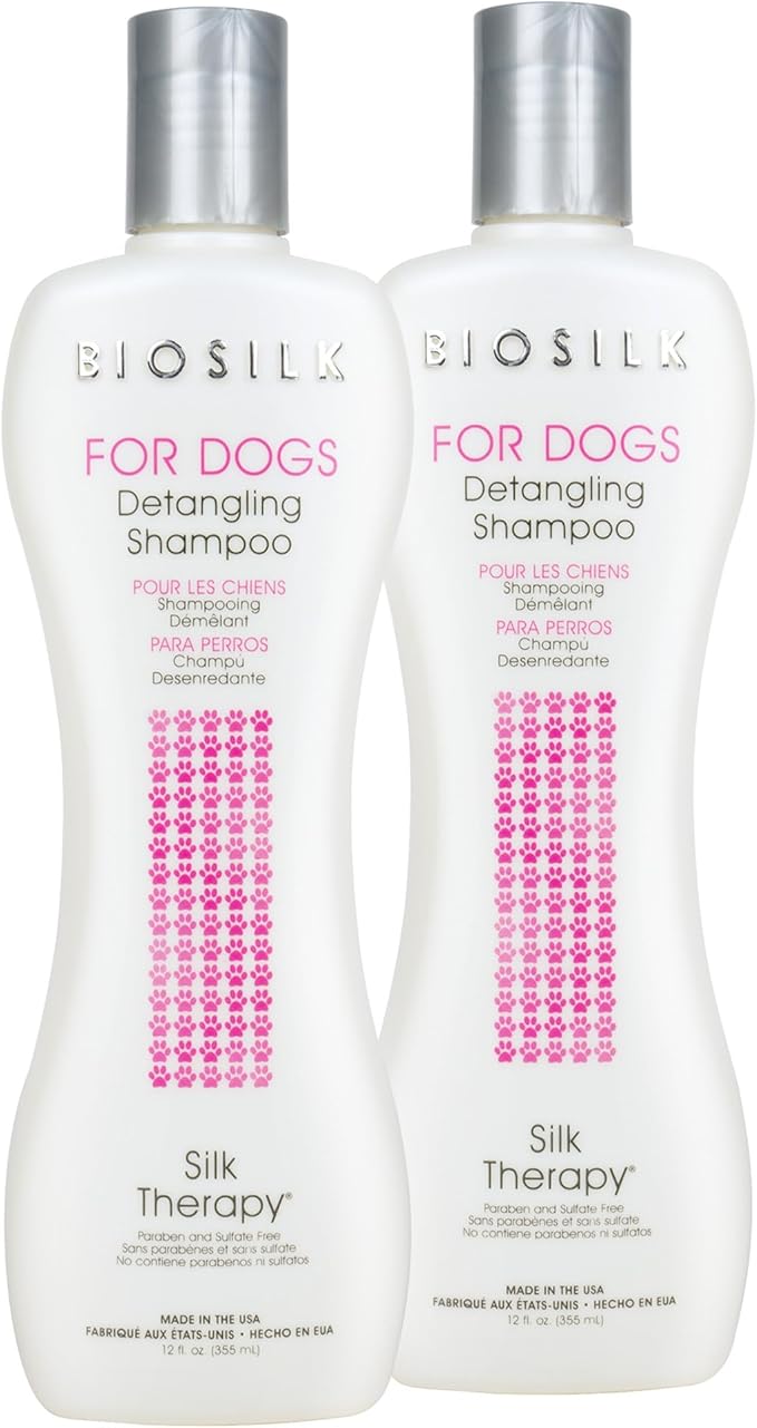 BioSilk for Dogs Silk Therapy Detangling Shampoo, Cleans and Moisturizes, Dematting Shampoo with Silk Proteins and Coconut Oil, No Parabens, pH Balanced, Made in USA, 12 Fl Oz - 2 Pack