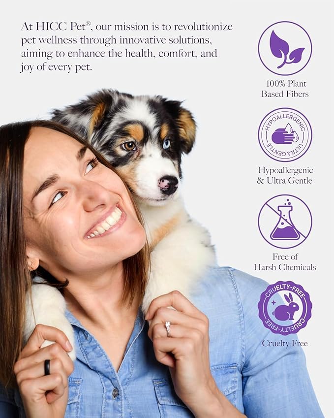HICC PET Cleaning Deodorizing Wipes for Dogs & Cats, Vet Recommended Nourishes Smoothes Fur Pet Grooming Wipes with Fermented Coconut Oil, Hypoallergenic Plant-Based Wipes for Horse Skin, Coat & Hoof