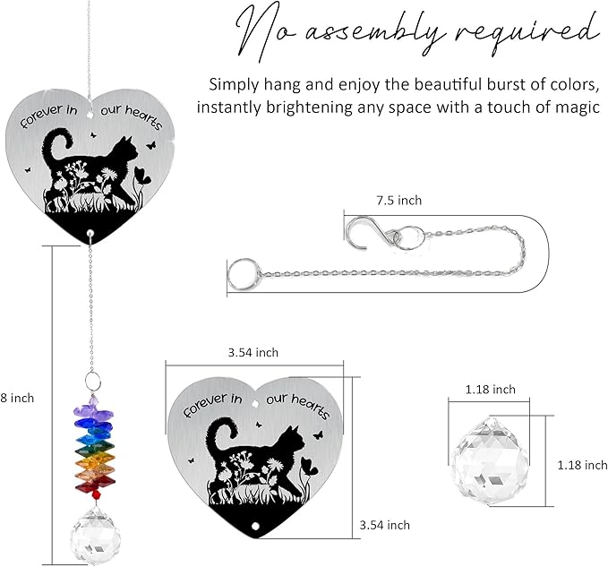 Aluminum Ornament Suncatcher - Floral Cat Silhouette - Sympathy Gift for Loss of Cats - Christmas Mother's Day Father's Day Birthday Gifts for Women, Men - Heartfelt Keepsake for Cat Lovers