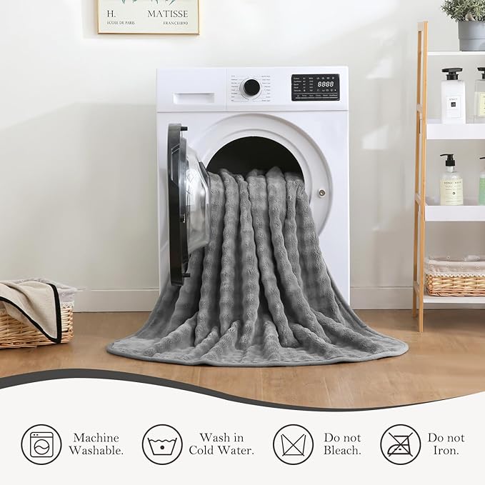 Waterproof Blanket for Bed Couch Sofa Car, Soft Leakproof Dog Blanket with 3D Bubble Pattern, Reversible Water Proof Pet Blankets for Dogs Cats Puppies (50"x60", Grey)
