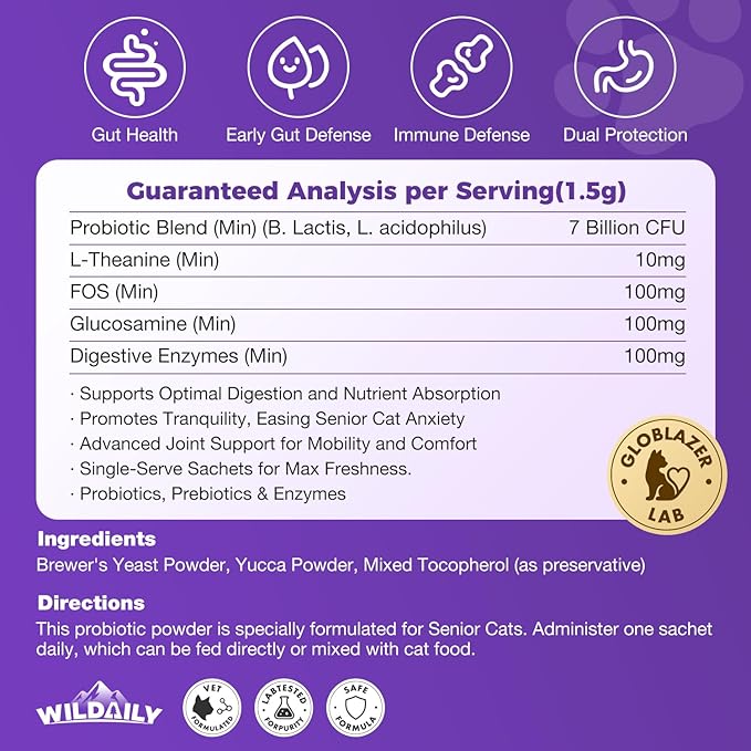 Cat Probiotics Gut – Constipation Relief – Supports Immunity, Regularity, & Healthy Digestion, 30-Day Supply (Senior Formula)