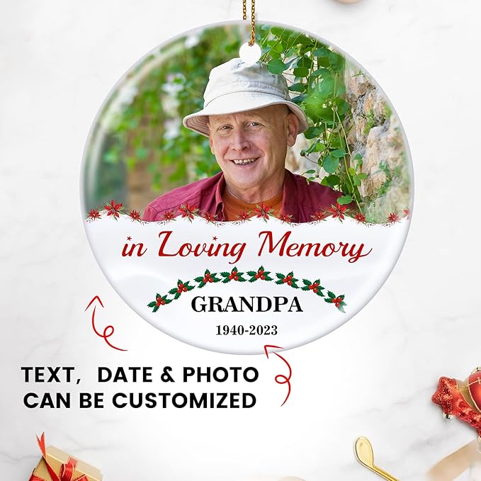 Customized Sympathy Gift for Loss of Loved One - Personalized Christmas Photo Ornaments 2026 - Custom Photo, Name, Years Memorial Gifts