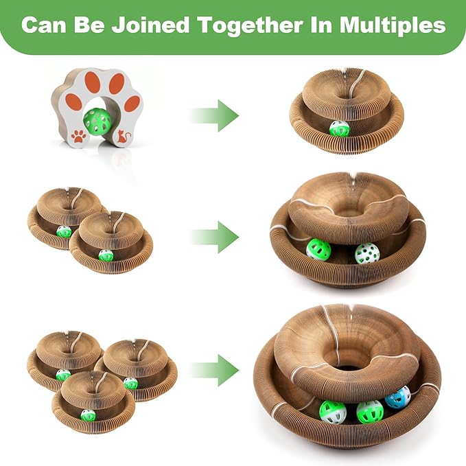 Goosheep 1 Pack Accordion Magic Organ Cat Scratcher Toys for Indoor Cats - Cardboard Cat Scratching Board Ball Scratcher Pad