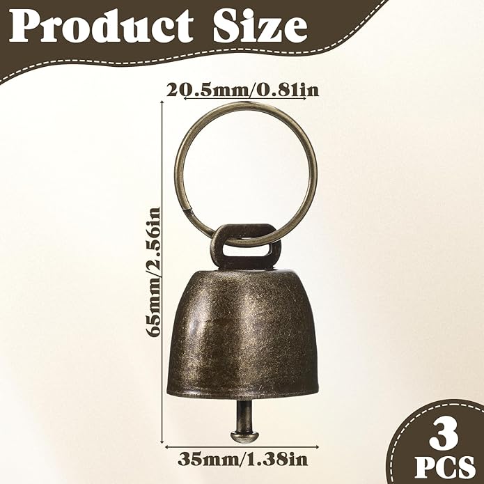 3 PCS Copper Collar Bells, Bells for Dog Collars, Collar Charms, Anti Lost Training Bell, Retro Craft Bell, Pets Pendant Accessories for Dogs, Cats