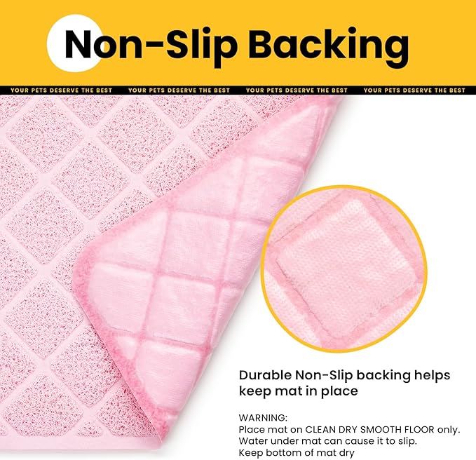 Conlun Cat Litter Mat Litter Trapping Mat, 24" x 17" Premium Durable PVC Grid Mesh with Scatter Control, Non-slip, Less Waste Cat Litter Box Mat, Pink