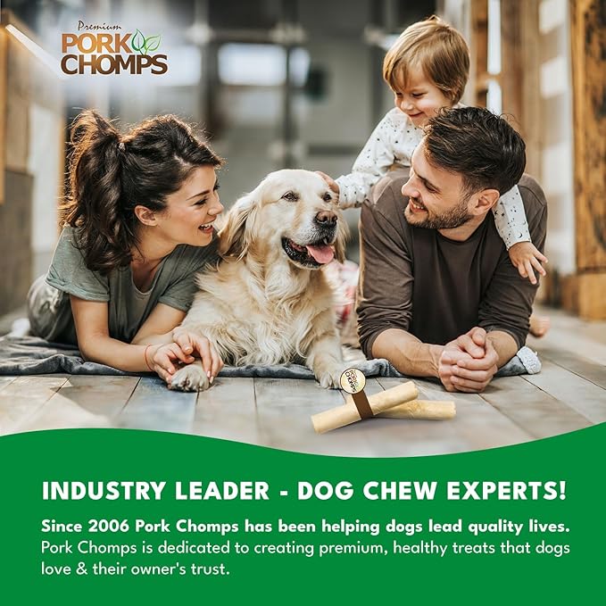 Pork Chomps Baked Pork Skin Dog Chew, 8 Inch Roll, 1 Count - Long-Lasting Treats for Dogs - High Protein, Rawhide-Free, Low Fat, Healthy & Delicious Chews