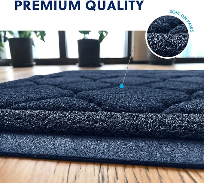WePet Cat Litter Box Mat, Kitty Premium PVC Pad, Durable Trapping Rug, Phthalate Free, Urine-Resistant, Scatter Control, XXL 47 x 36 Inch, Blue