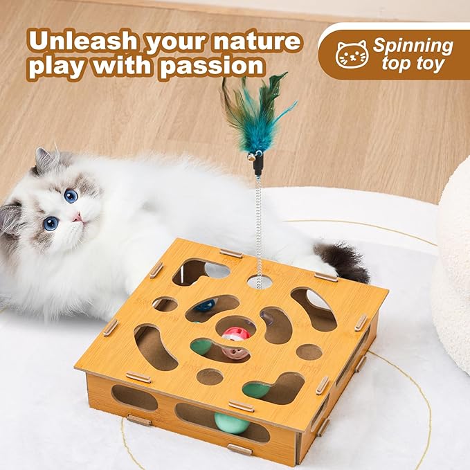 Cat Scratch Puzzle Enrichment Box,Cat Toy Box for Indoor,Cat Toy Box with 2 Balls & 1 Cats Teasers