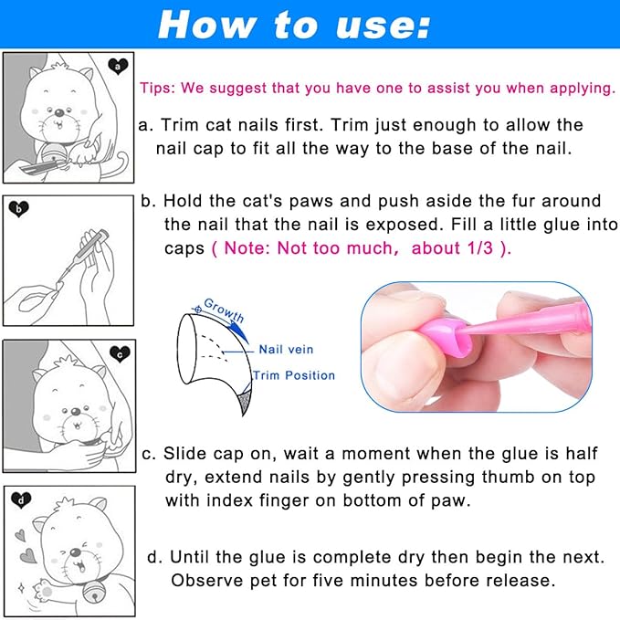 VICTHY 100pcs Boy Cat Nail Caps | Cat Nail Covers Cat Claw Covers for Boy Cat with Adhesive Glue and Applicators (L)