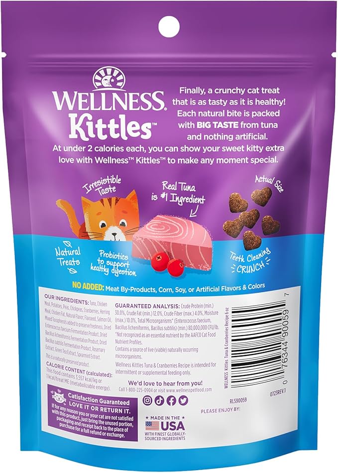 Wellness Kittles Natural Grain Free Cat Treats, Tuna & Cranberries, 6-Ounce Bag (Pack of 2)