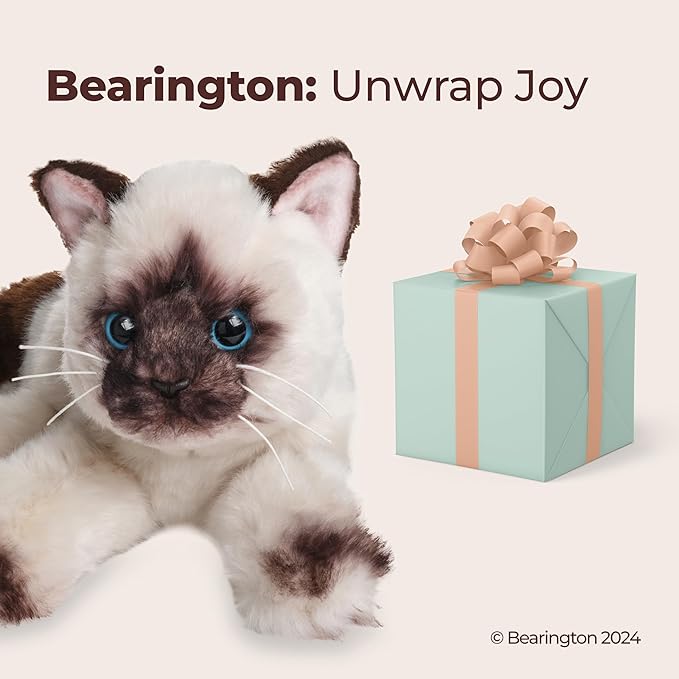 Bearington Cleo Siamese Cat Plush Toy - 15" Realistic Stuffed Cat with Soft Fur, Weighted Paws and Lifelike Details - Cuddly Soft Plushies for Girls, Kids, and Kitten Lovers - Gift for Play or Display